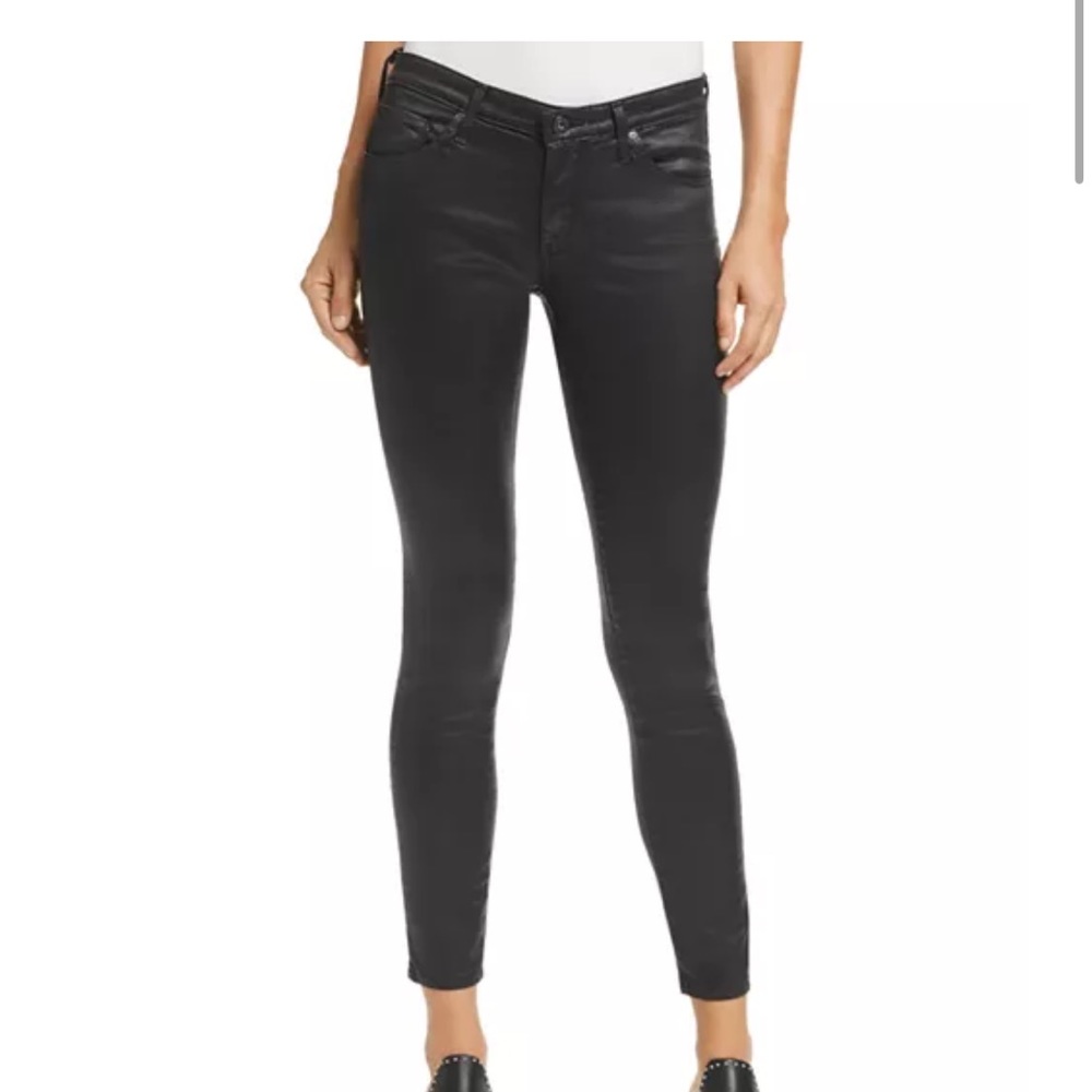NWT AG Jeans The Leatherette Skinny Black Legging in VLL-BLK Coated Size 25